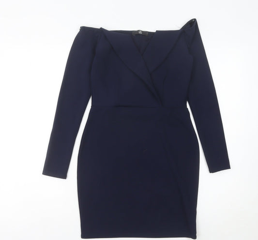 Missguided Women’s Blue Size 10 Bodycon Off Shoulder Party Dress