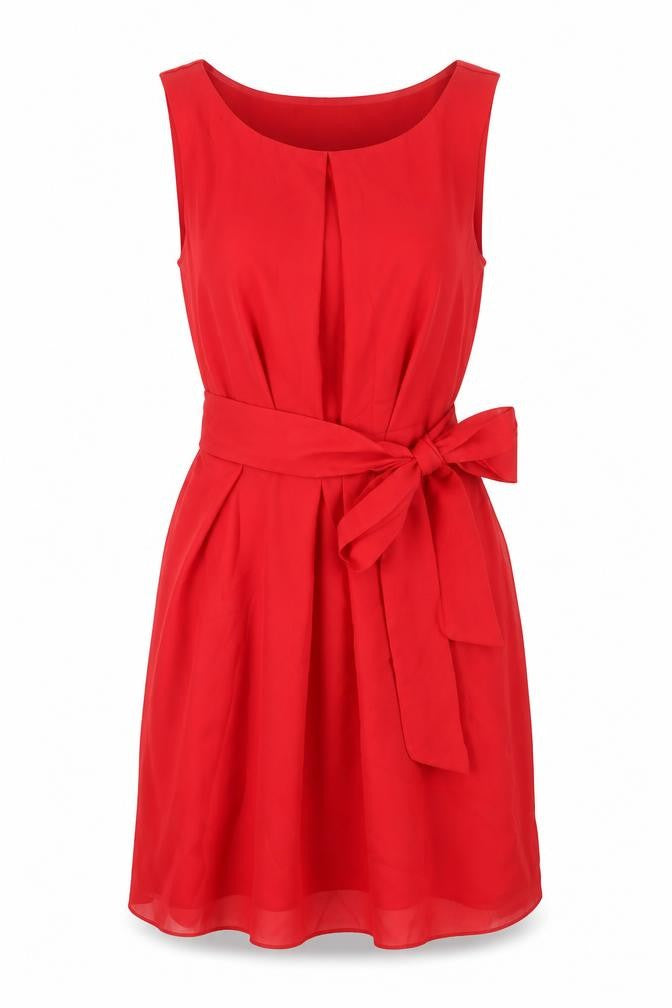 ASOS Women Red Size 8 Sheath Knee Length Belted Sleeveless Dress