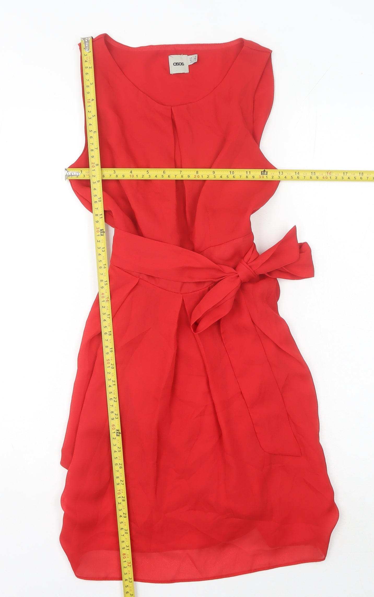 ASOS Women Red Size 8 Sheath Knee Length Belted Sleeveless Dress