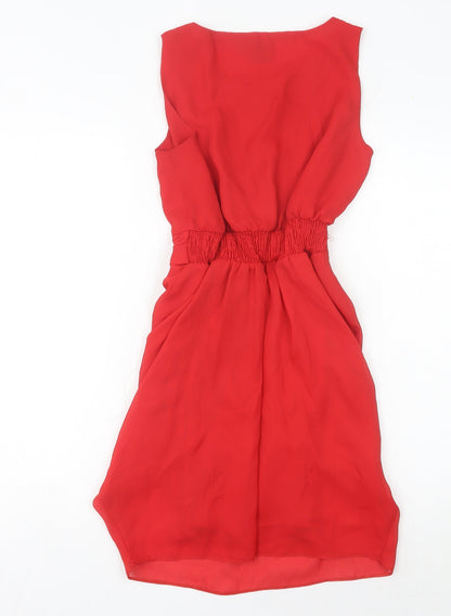 ASOS Women Red Size 8 Sheath Knee Length Belted Sleeveless Dress