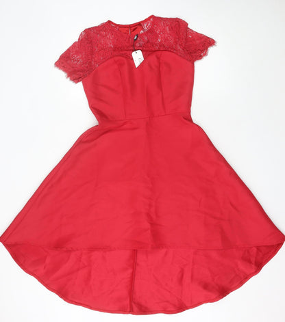 Chi Chi London Petite Women's Red Hi-Low Lace A-Line Dress UK 6