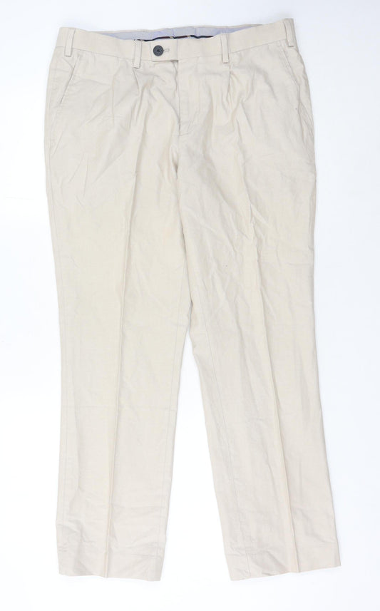 Debenhams Men’s Beige Chino Trousers 34W 29L Regular Fit Cotton