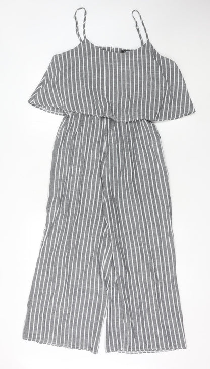 Missguided Tall Women’s Grey Striped Wide-Leg Jumpsuit Size 12