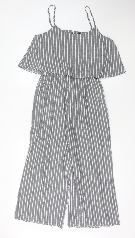 Missguided Tall Women’s Grey Striped Wide-Leg Jumpsuit Size 12