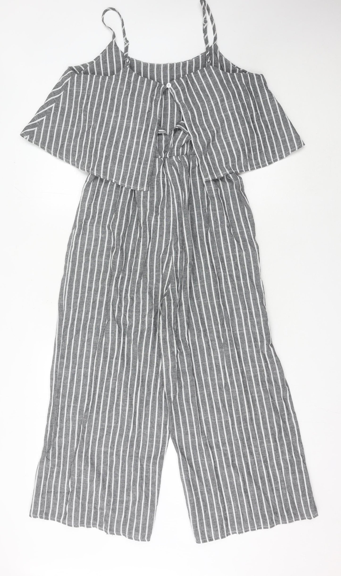 Missguided Tall Women’s Grey Striped Wide-Leg Jumpsuit Size 12