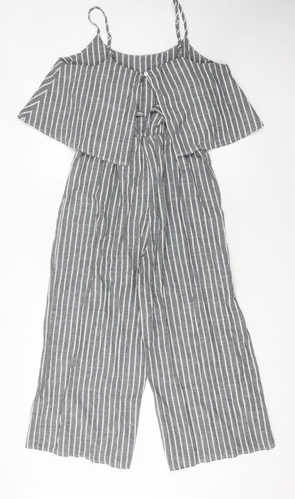 Missguided Tall Women’s Grey Striped Wide-Leg Jumpsuit Size 12