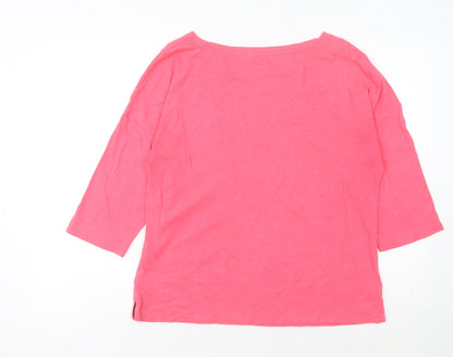 Boden Womens Pink Boat Neck 3/4 Sleeve Cotton Jersey T-Shirt M