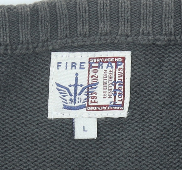Firetrap Men's Grey Cotton Crew Neck Pullover Jumper L