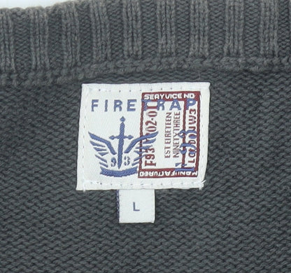 Firetrap Men's Grey Cotton Crew Neck Pullover Jumper L