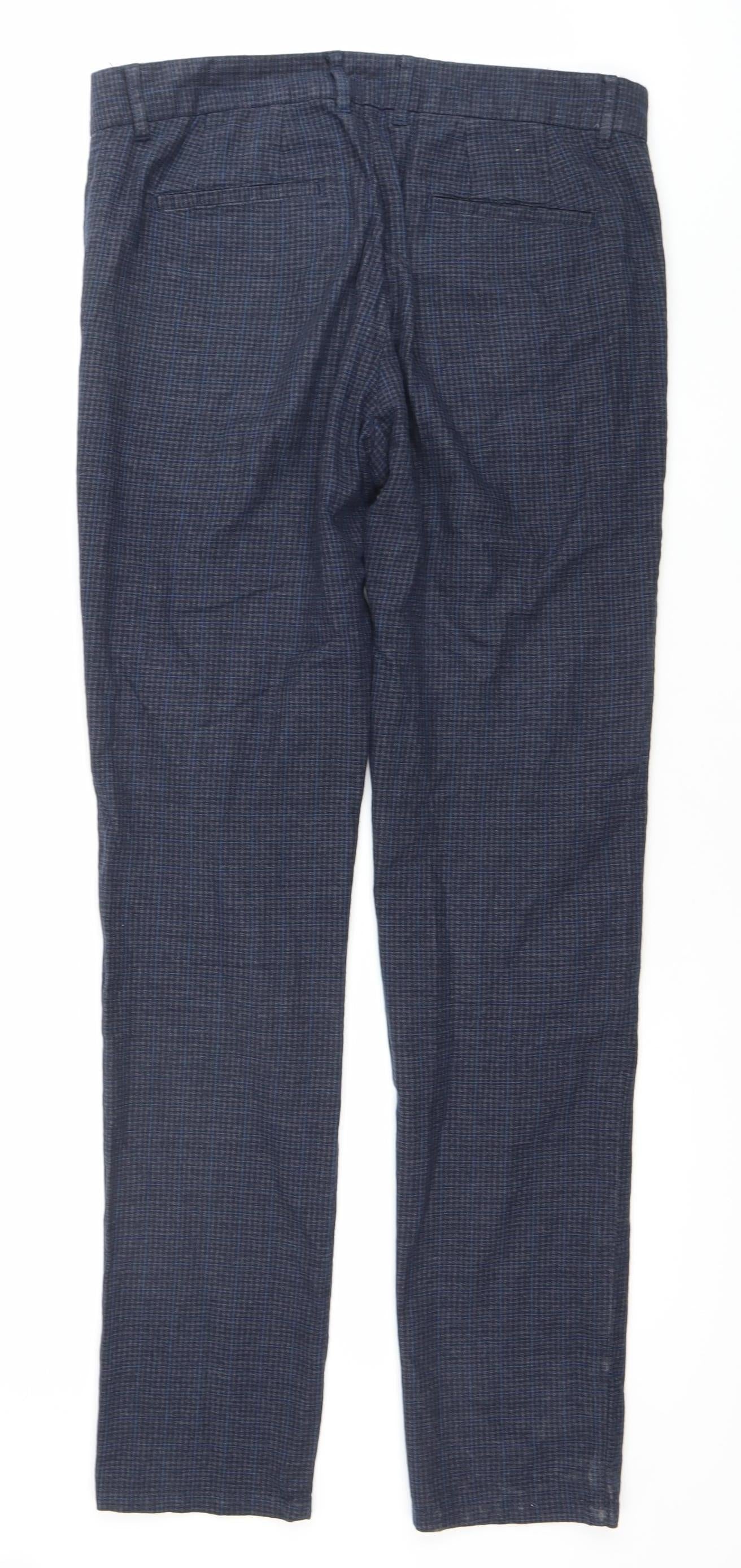 SELECTED HOMME Men’s Blue Check Slim Fit Chino Trousers L 34W 32L