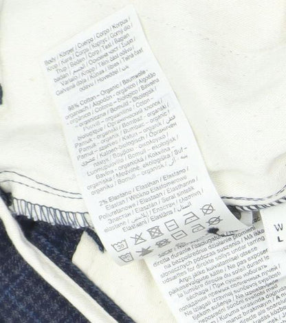 SELECTED HOMME Men’s Blue Check Slim Fit Chino Trousers L 34W 32L