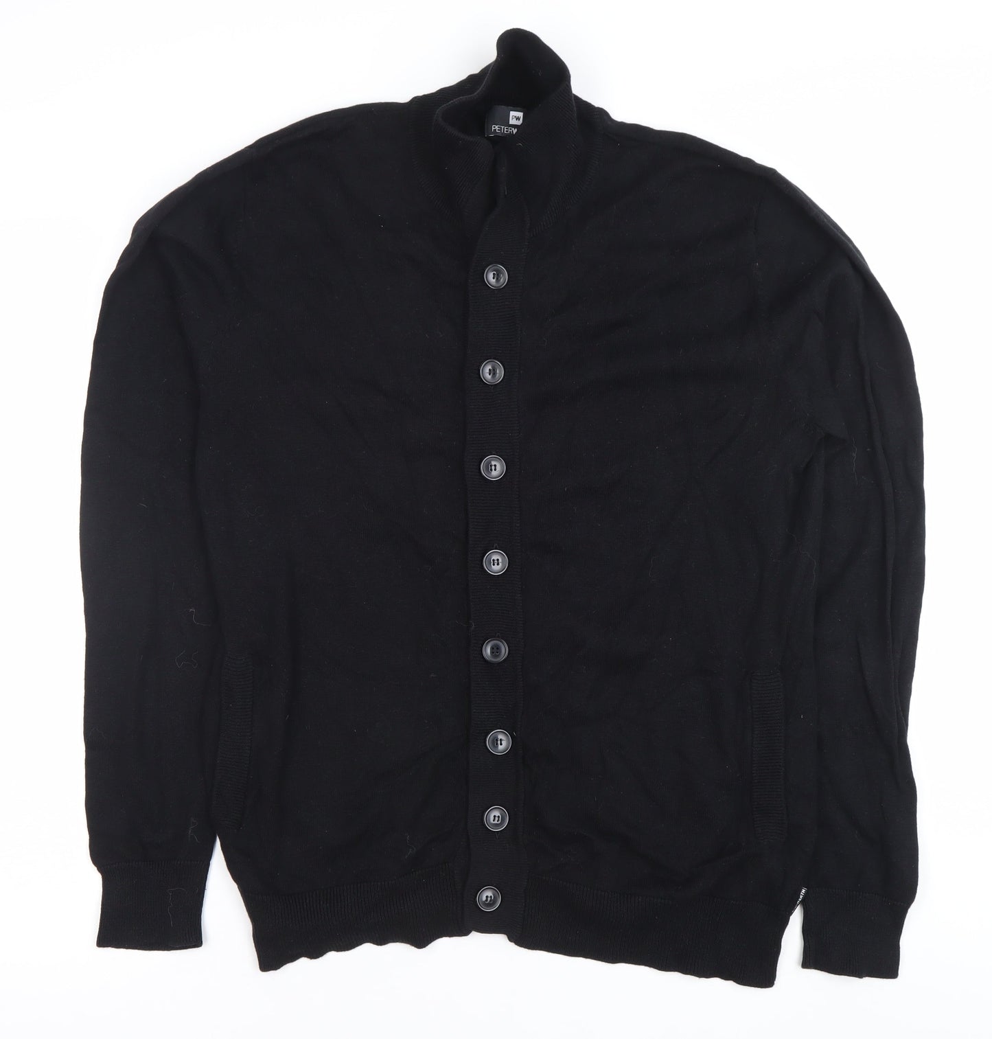 Peter Werth Men's Black Cotton Mock Neck Cardigan L Long Sleeve