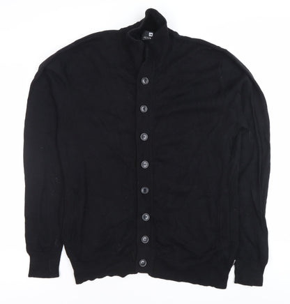 Peter Werth Men's Black Cotton Mock Neck Cardigan L Long Sleeve