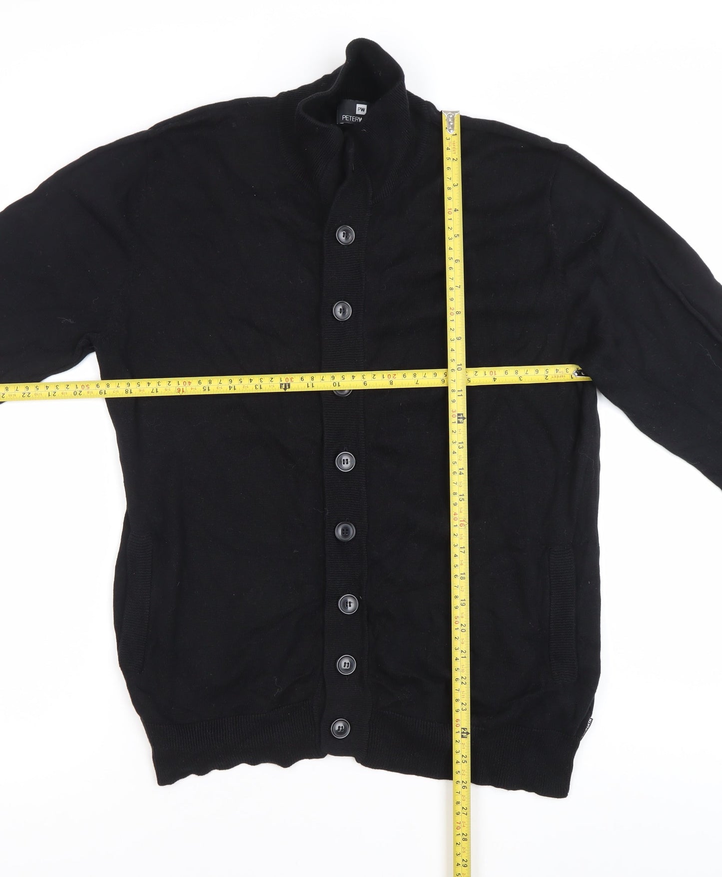 Peter Werth Men's Black Cotton Mock Neck Cardigan L Long Sleeve