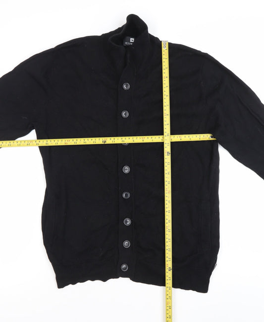 Peter Werth Men's Black Cotton Mock Neck Cardigan L Long Sleeve