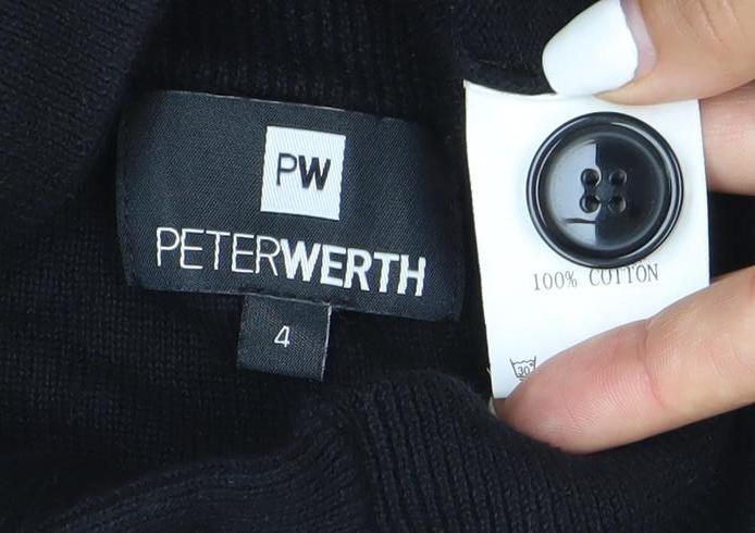 Peter Werth Men's Black Cotton Mock Neck Cardigan L Long Sleeve