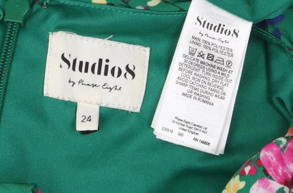 Studio 8 Women’s Green Floral Off Shoulder Fit & Flare Dress Size 24