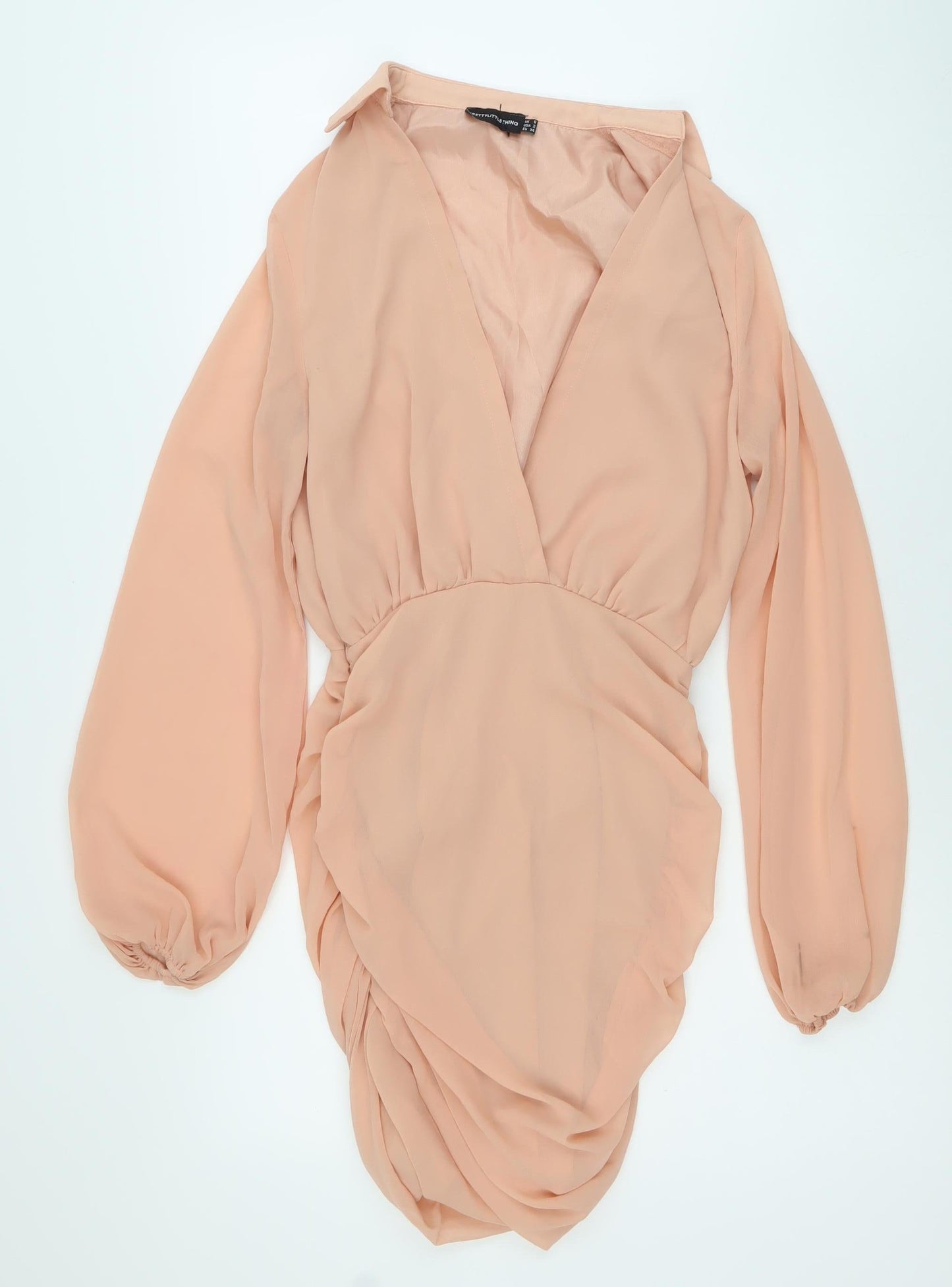 PrettyLittleThing Women’s Pink Size 6 Ruched Chiffon Bodycon Dress