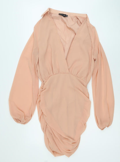 PrettyLittleThing Women’s Pink Size 6 Ruched Chiffon Bodycon Dress