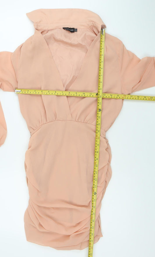 PrettyLittleThing Women’s Pink Size 6 Ruched Chiffon Bodycon Dress