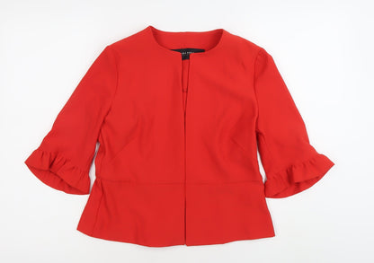 Zara Basic Women’s Red 3/4 Sleeve Ruffle Suit Top M Regular Fit