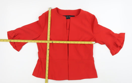 Zara Basic Women’s Red 3/4 Sleeve Ruffle Suit Top M Regular Fit