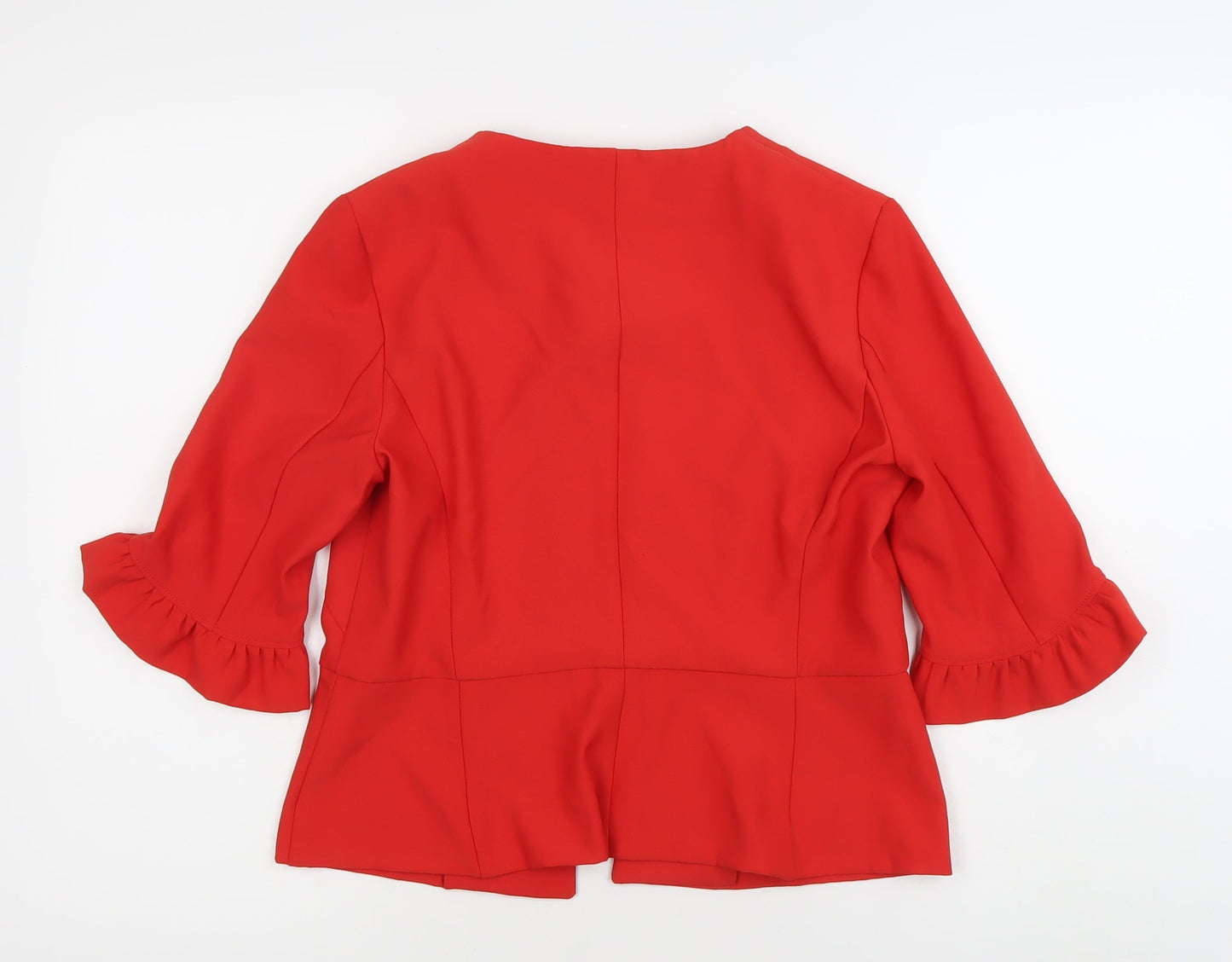 Zara Basic Women’s Red 3/4 Sleeve Ruffle Suit Top M Regular Fit