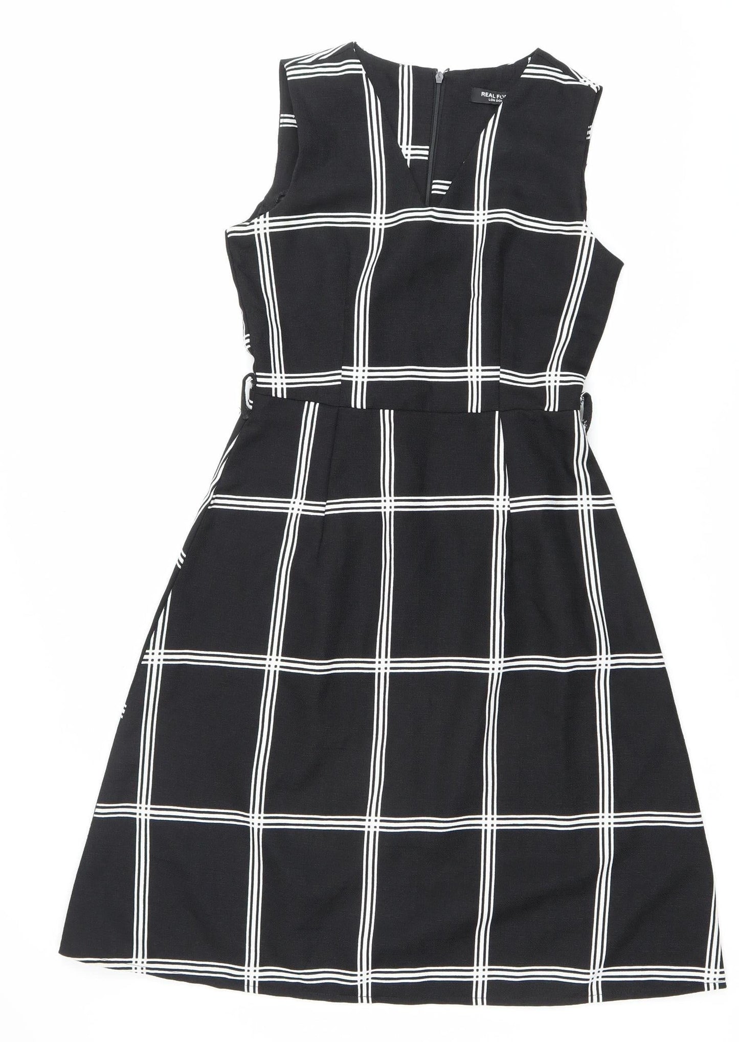 REAL FORM London Women's Black Check A-Line Dress Size 8