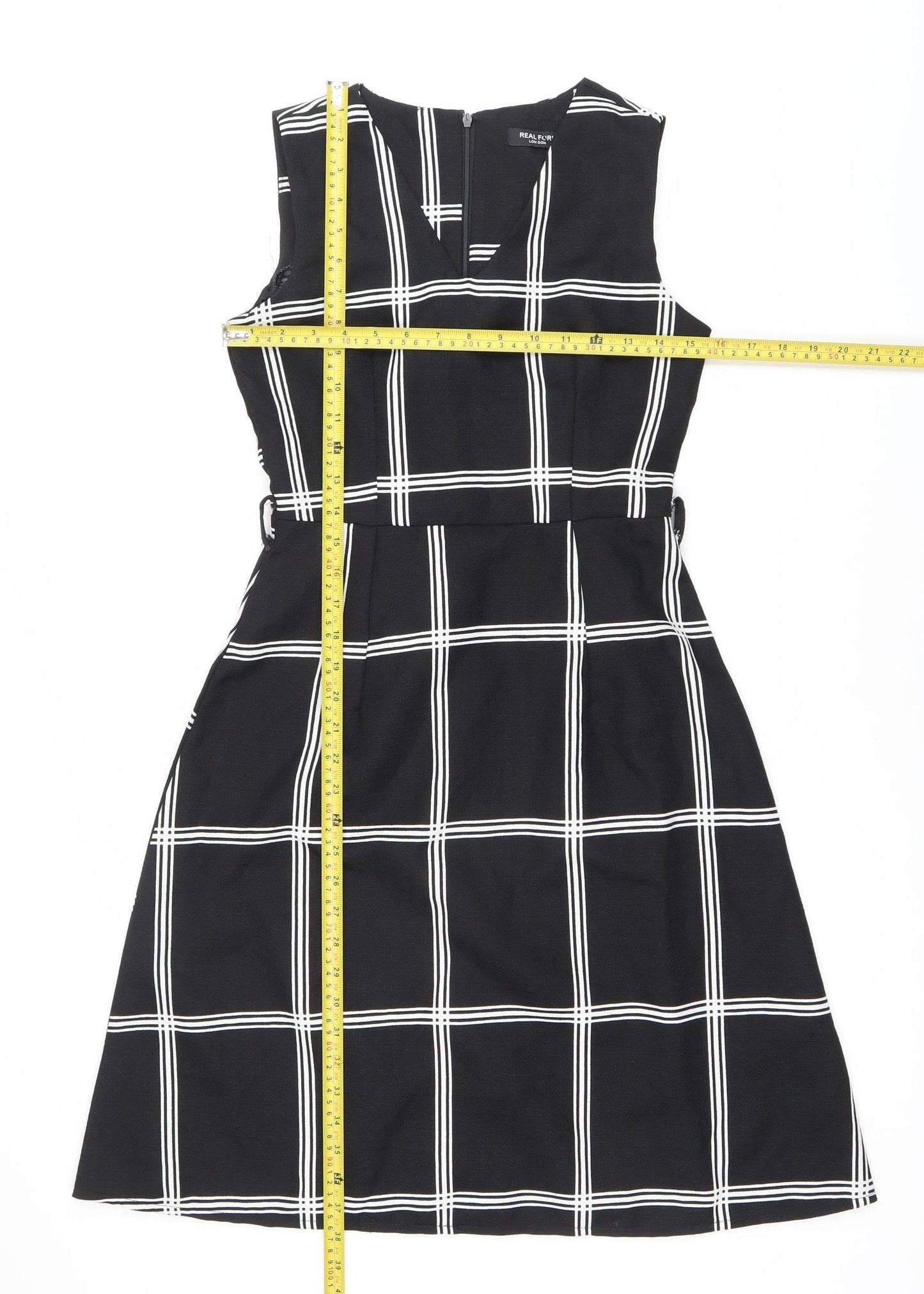 REAL FORM London Women's Black Check A-Line Dress Size 8