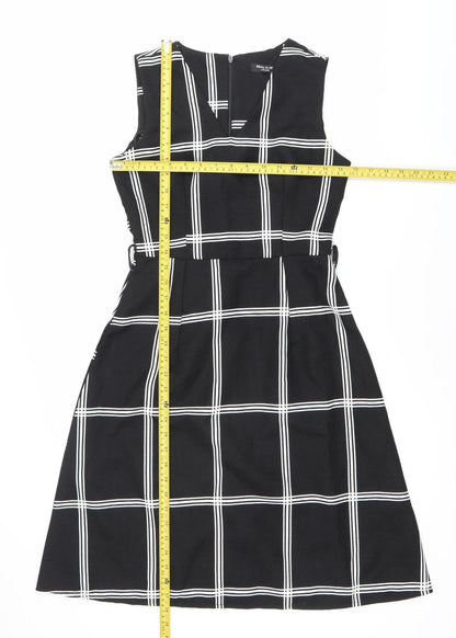 REAL FORM London Women's Black Check A-Line Dress Size 8
