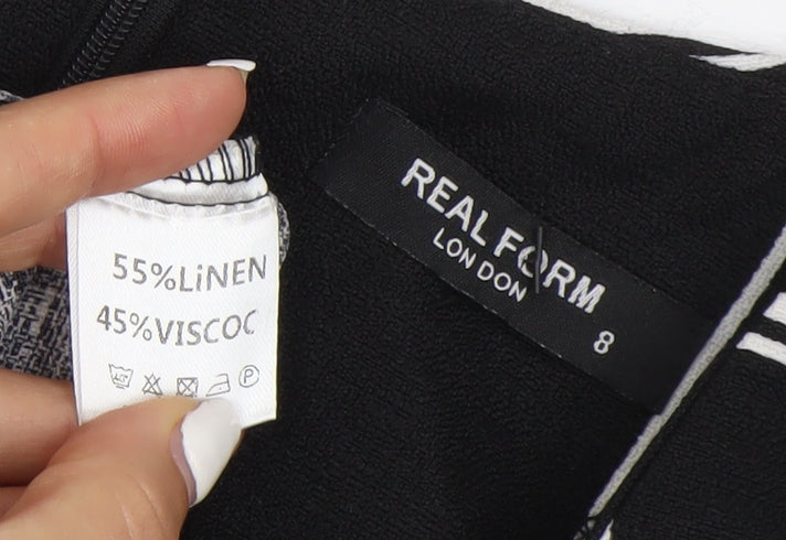 REAL FORM London Women's Black Check A-Line Dress Size 8