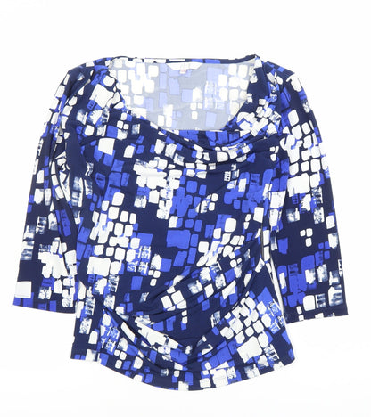 Jasper Conran Women's Blue Geometric Cowl Neck Blouse Size 12