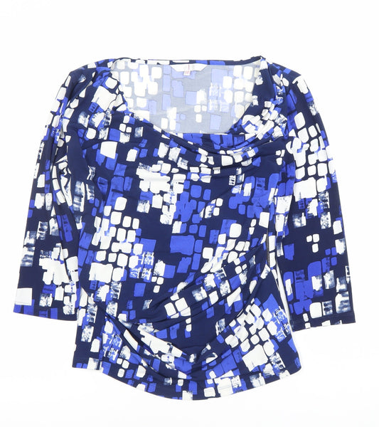 Jasper Conran Women's Blue Geometric Cowl Neck Blouse Size 12