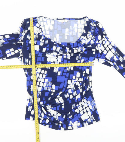 Jasper Conran Women's Blue Geometric Cowl Neck Blouse Size 12
