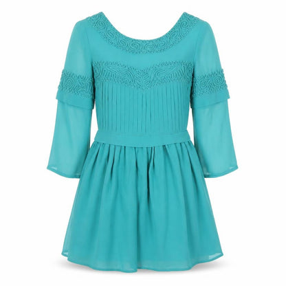 Topshop Women Green Size 8 Fit & Flare Embroidered Party Dress
