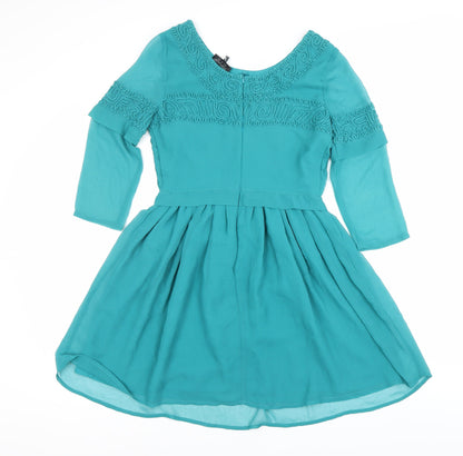 Topshop Women Green Size 8 Fit & Flare Embroidered Party Dress