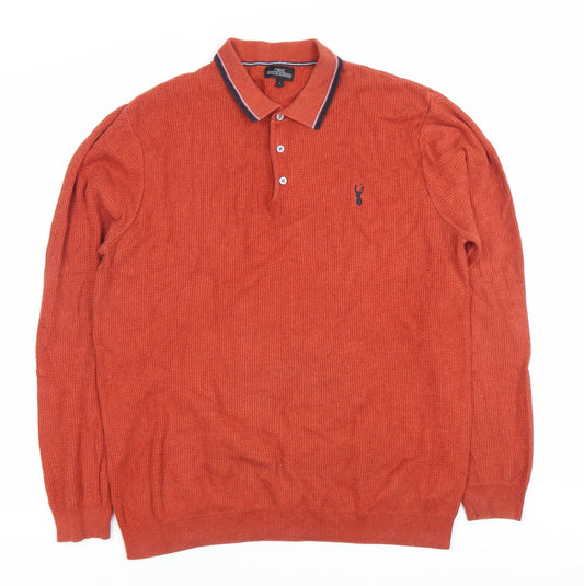 Next Mens Orange L Collared Henley Jumper Long Sleeve Cotton Knit