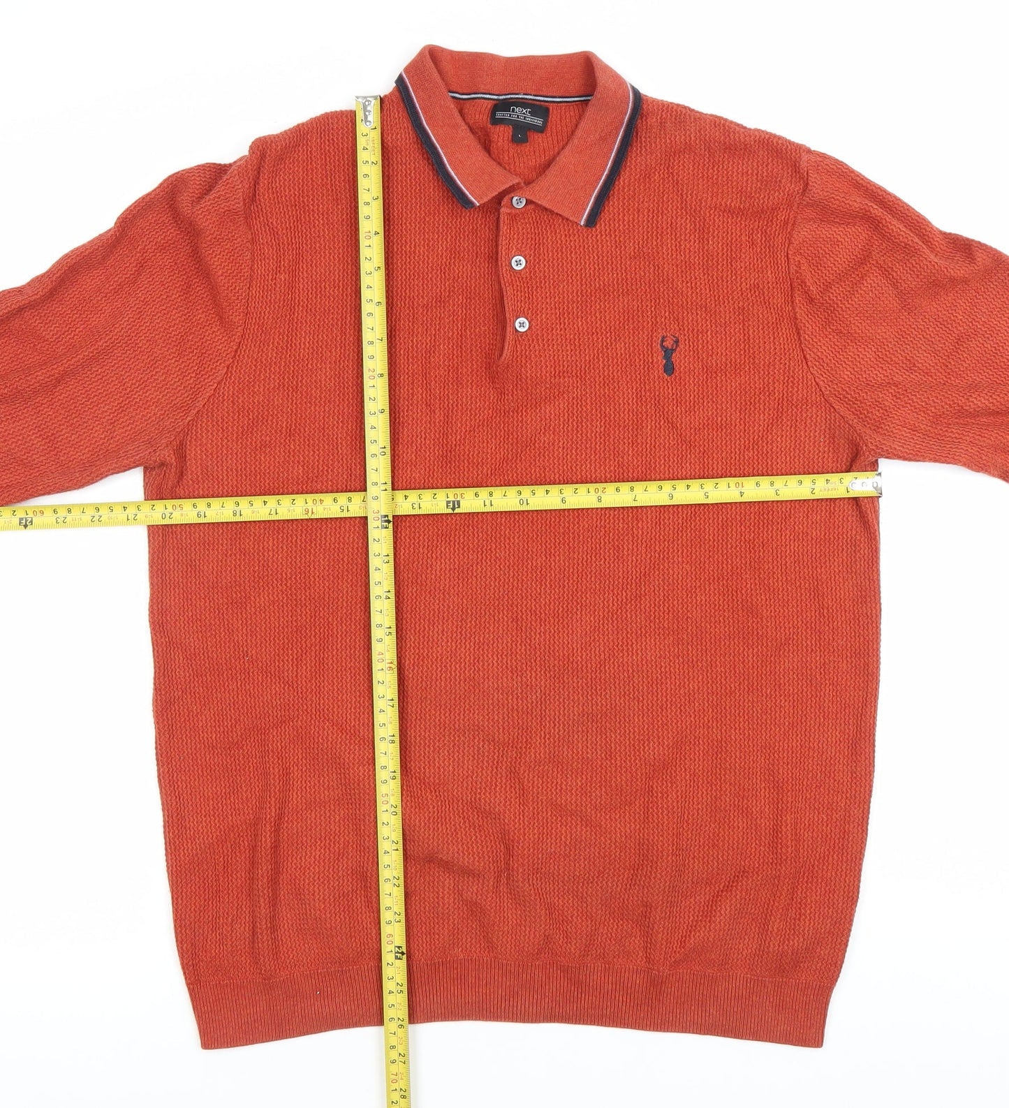 Next Mens Orange L Collared Henley Jumper Long Sleeve Cotton Knit