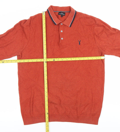 Next Mens Orange L Collared Henley Jumper Long Sleeve Cotton Knit