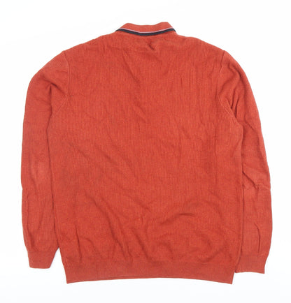Next Mens Orange L Collared Henley Jumper Long Sleeve Cotton Knit