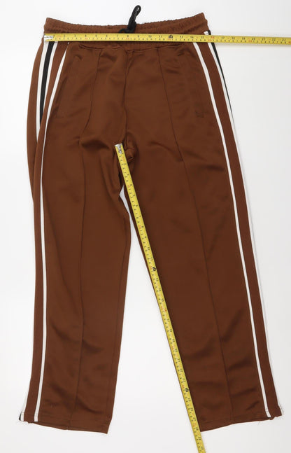 Bershka Men’s Brown Track Pants L Side Stripe Elastic Waist