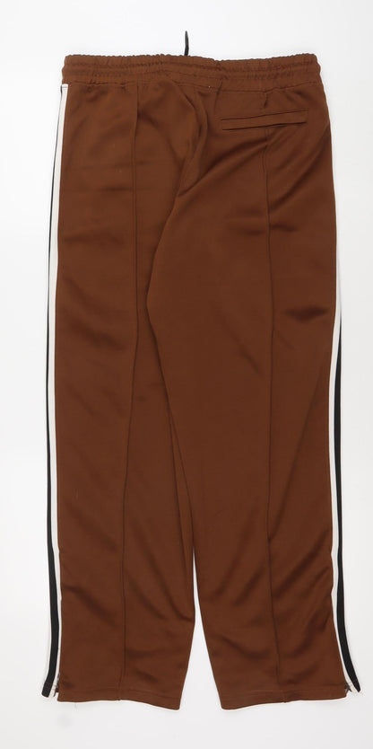 Bershka Men’s Brown Track Pants L Side Stripe Elastic Waist