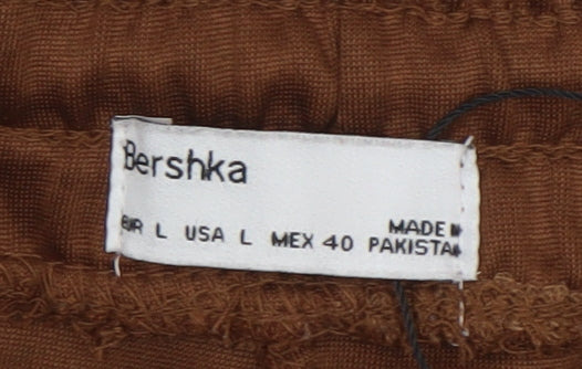 Bershka Men’s Brown Track Pants L Side Stripe Elastic Waist