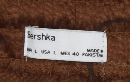 Bershka Men’s Brown Track Pants L Side Stripe Elastic Waist