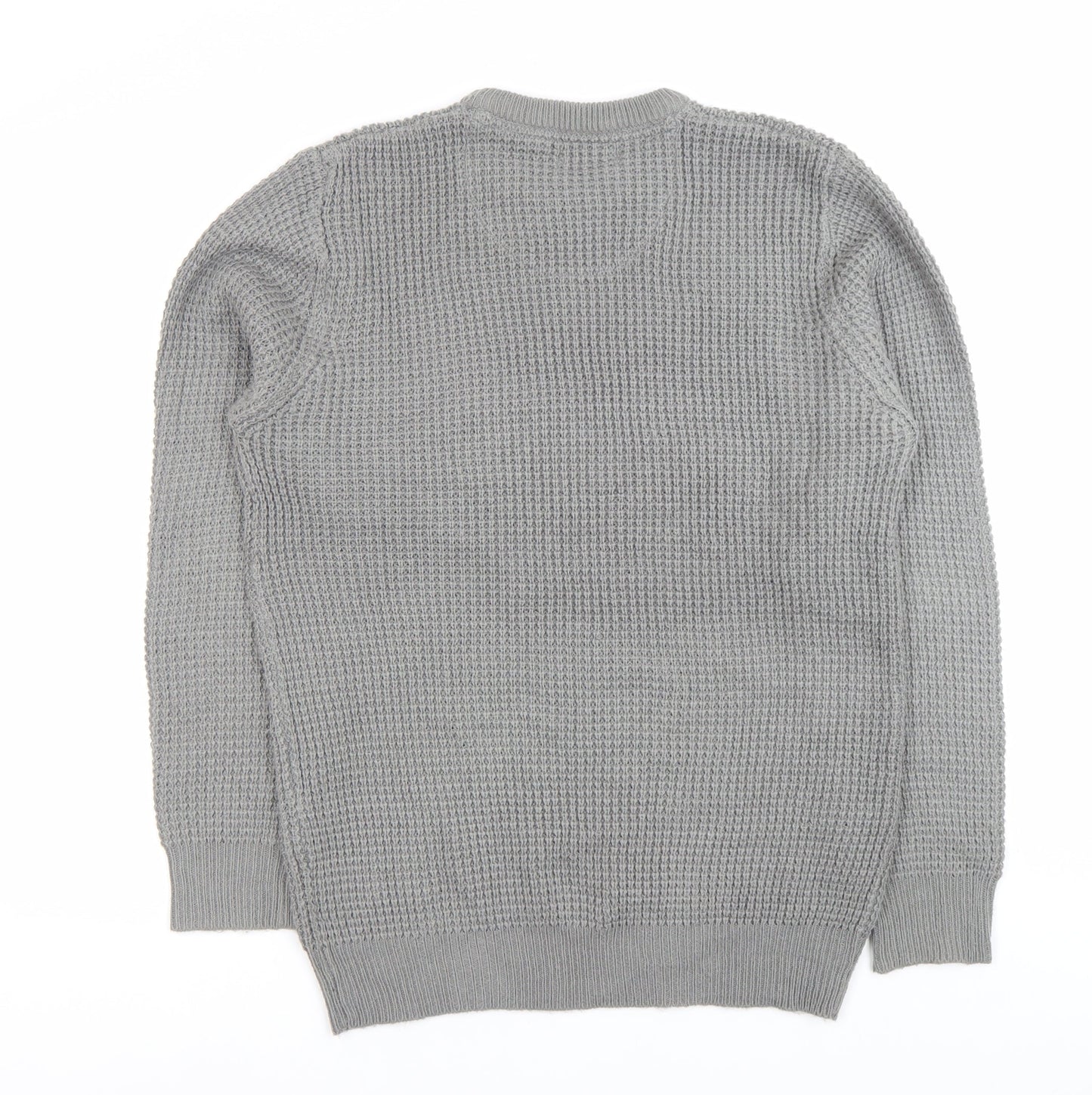 Brave Soul Men’s Grey Waffle-Knit Crew Neck Jumper Size L
