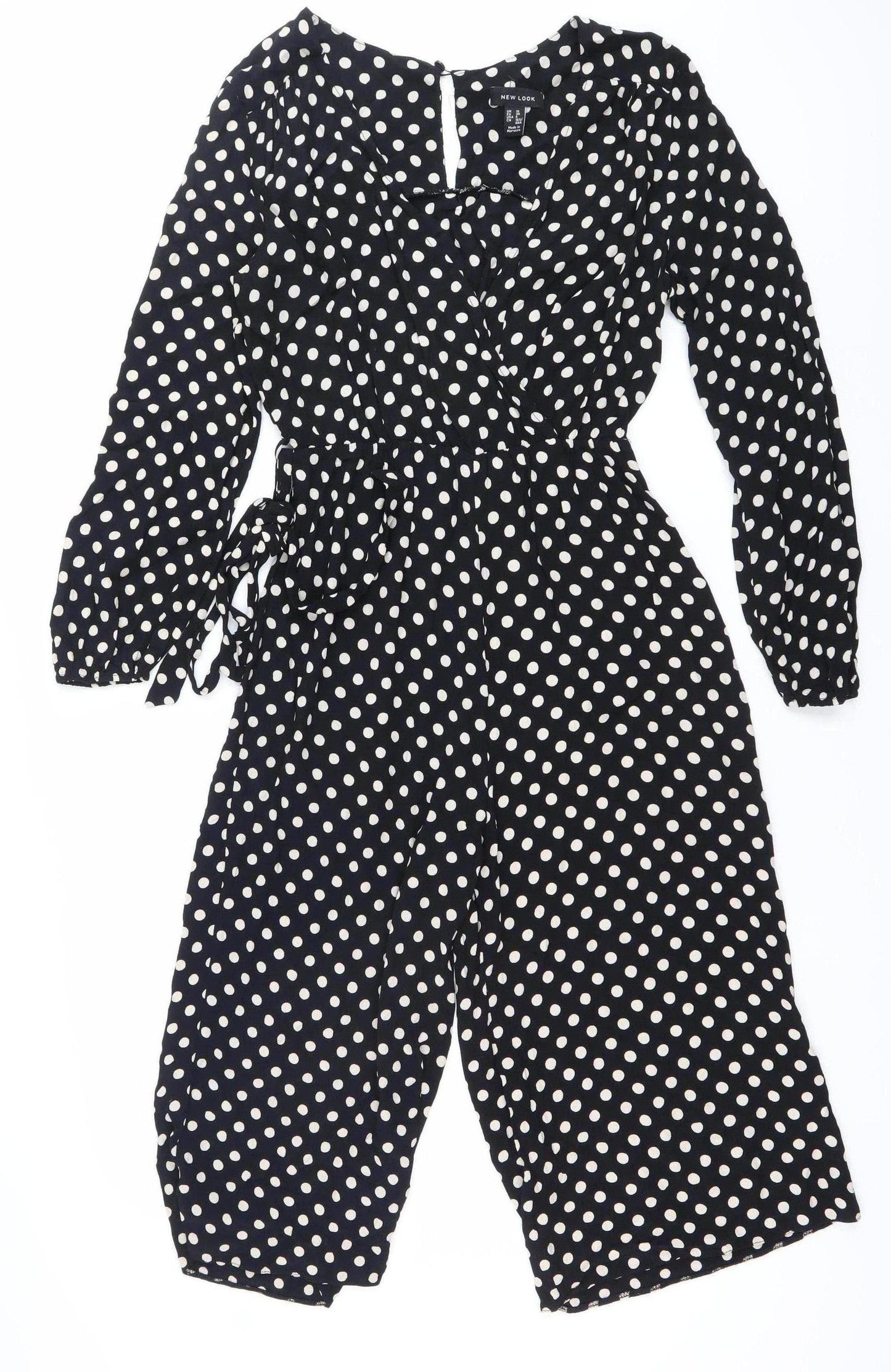 New Look Women’s Black Polka Dot Wide-Leg Jumpsuit Size 10