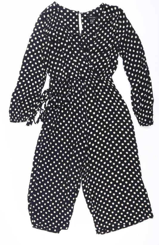 New Look Women’s Black Polka Dot Wide-Leg Jumpsuit Size 10