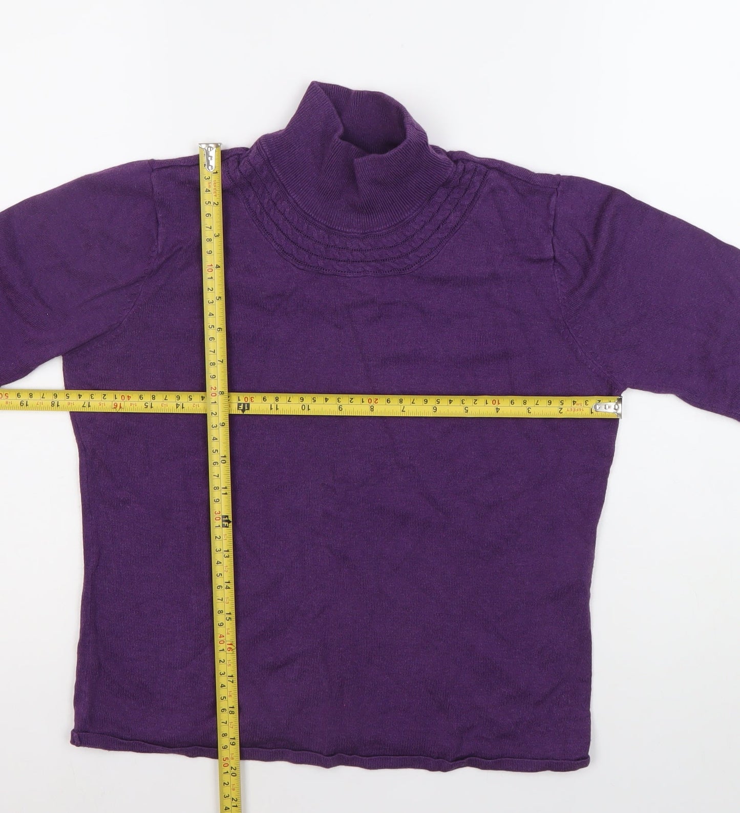 Marcona Women's Purple Roll Neck Cotton Jumper Size 12