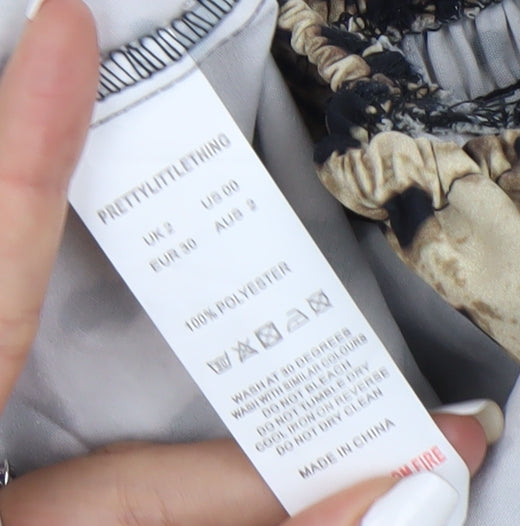 PrettyLittleThing Women’s Brown Leopard Mini Dress Size 2 Puff Sleeve