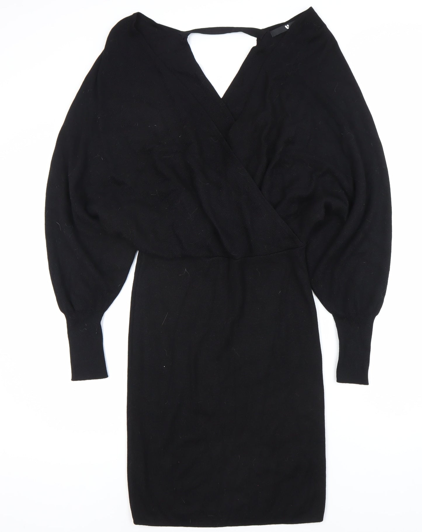 Very Women's Black Size 14 Knit Bodycon Dress Long Sleeve V-Neck